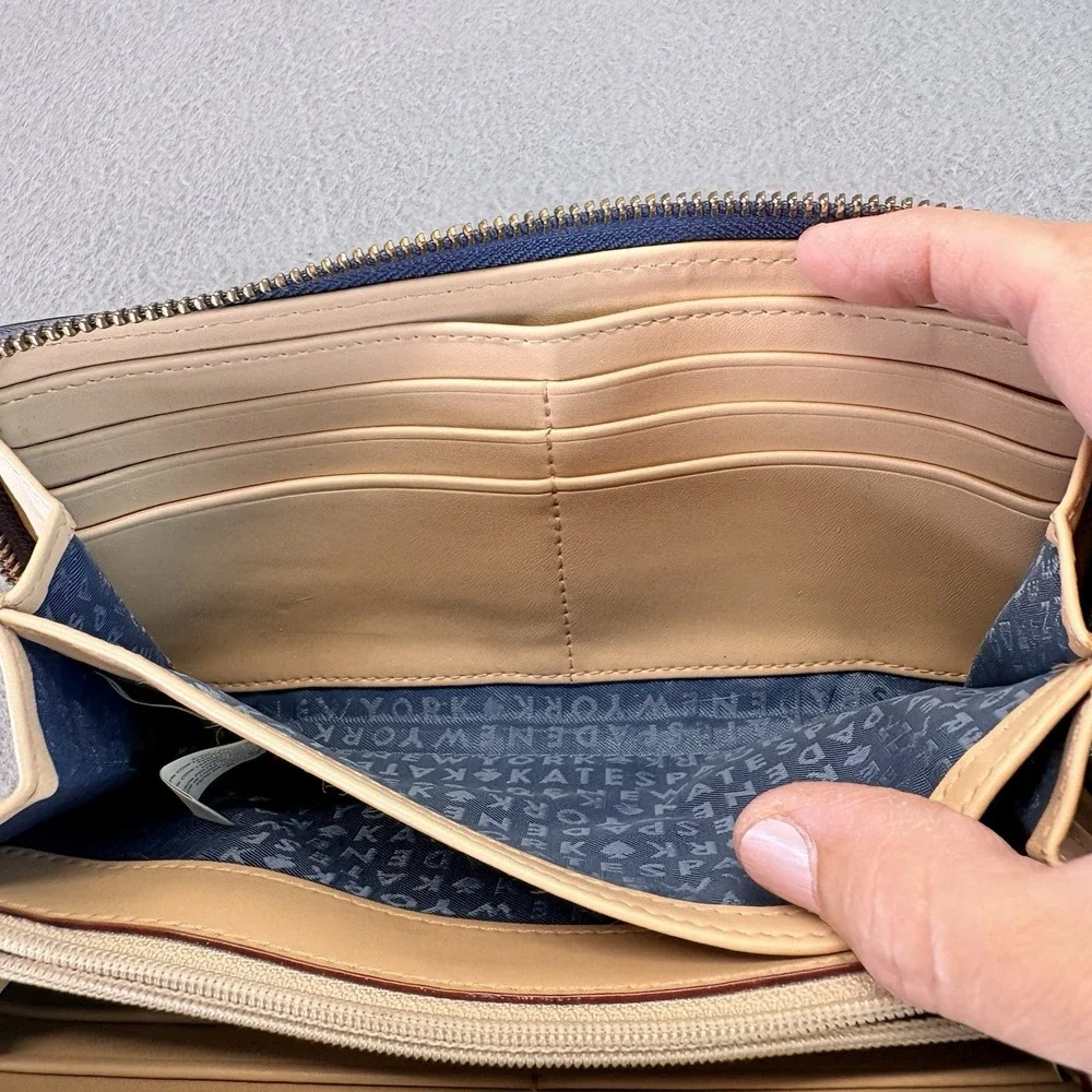 Kate Spade Neda Grey Street WLRU2264 Blue Leather Zip Around Wallet READ